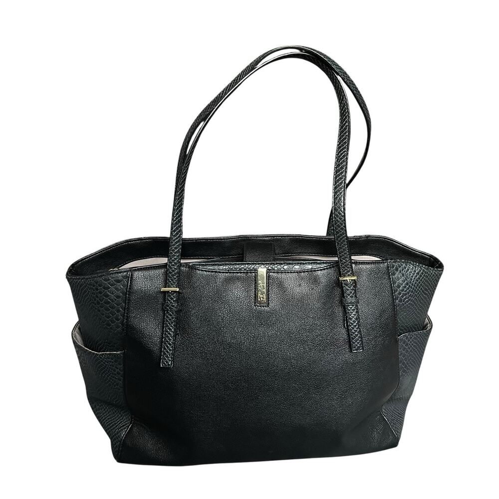 Tutilo Black Faux Leather Tote Bag Shoulder Purse w/ Snakeskin Embossed Sides